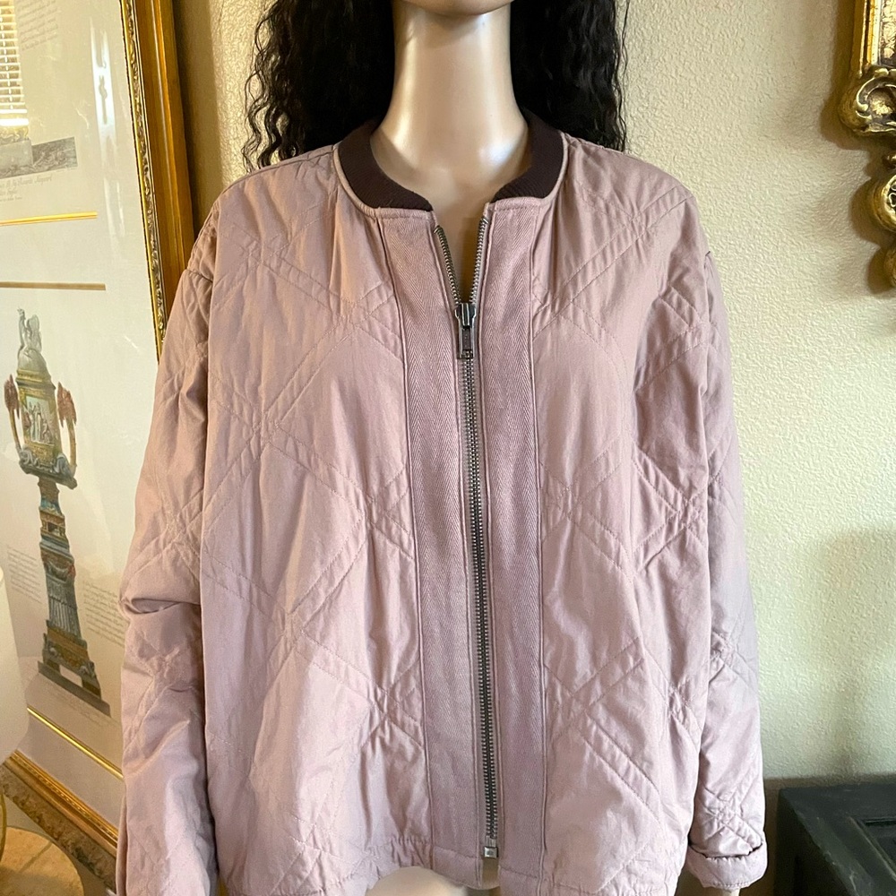 Free People Cotton Quilted Bomber Jacket Size M Dusty Rose Color